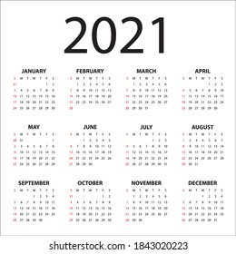 Plantilla de diseño vectorial Calendar 2021, diseño simple y limpio