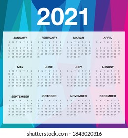 Plantilla de diseño vectorial Calendar 2021, diseño simple y limpio
