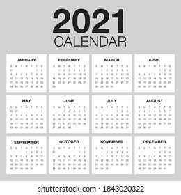 Calendar 2021 vector design template, simple and clean design