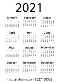 Calendar for 2021 vector illustration