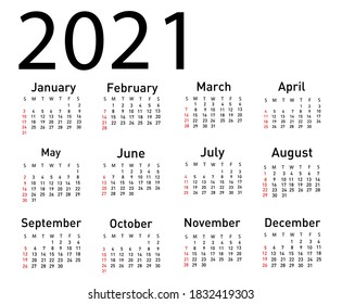 Kalender für 2021, Vektorgrafik