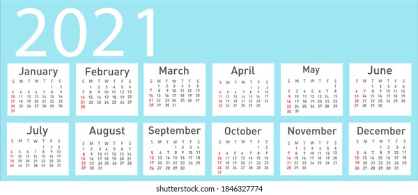 Calendar for 2021 vector illustration