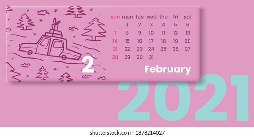 Kalender 2021, Vektorgrafik. Kreativer Schreibtischkalender, Cartoon.