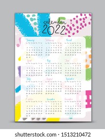 Calendar 2021 vector template, Lettering calendar, memphis style backgrounds, Set of 12 Months, wall calendar 2021, Desk calendar 2021 design, planner, poster, printing media