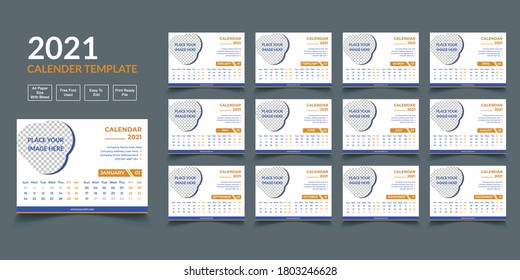 Calendar 2021 vector template minimalist style.