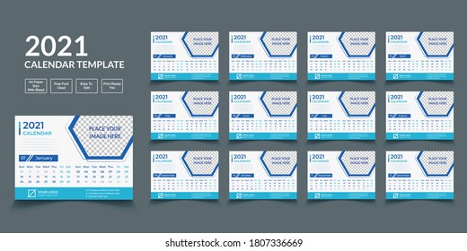 Calendar 2021 vector template minimalist style.