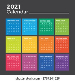 Calendar 2021 Wall Calendar template design with Place for Photo and Company Logo. 2021 calendar horizontal vector design template, simple and clean design.White Background for Week Starts Monday.