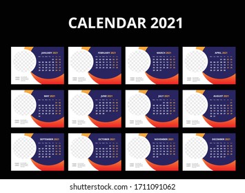 Calendario 2021. Plantilla de planificación de diseño corporativo de inicio de semana.