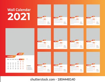 Calendar 2021. Week start Monday corporate design planner template.
