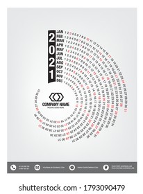 Calendar 2021. Week start Sunday corporate design planner template. Vector design stationery template.