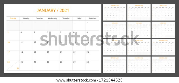 Calendar 2021 Week Start Sunday Corporate Stock Vector Royalty Free 1721544523