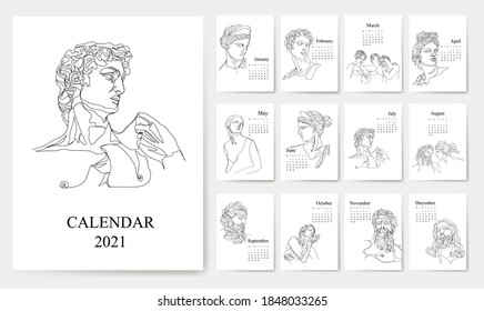 Calendar 2021. Week starts on Monday. Vector illustration.