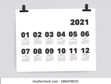 Calendar 2021 Weekend Planner Template from Sunday to Saturday White Background.
