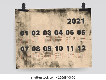 Calendar 2021 Weekend Planner Template Sunday to Saturday Old Paper Background.