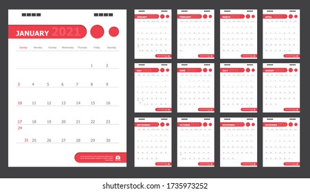 Kalender für 2021 Weißer und roter Hintergrund
