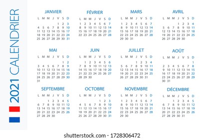 Calendar 2021 year Horizontal - vector illustration. French version