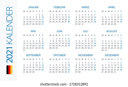 Calendar 2021 year Horizontal - vector illustration. Gerrman version