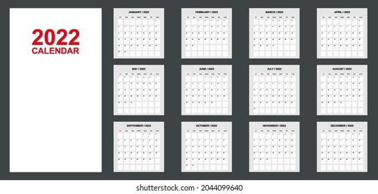 Calendar for 2021 year monthly template. Planner diary. Corporate and business calendar. Basic grid week starts on sunday. Vector