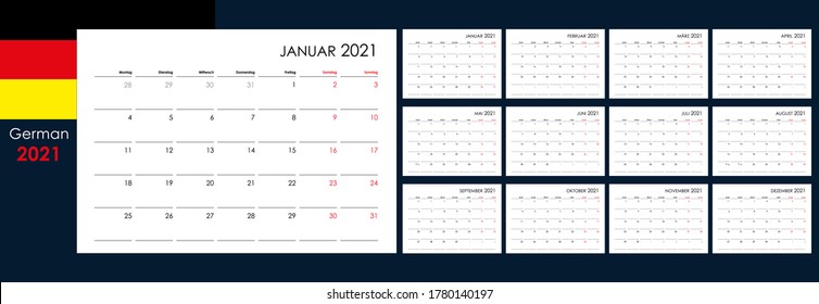 Kalender für das Jahr 2021. Ein Veranstalter und Planer für jeden Tag. Die Woche beginnt am Montag. 12 Boards, Monatsset. Wandgestaltung. Vorlage löschen. Deutsch.