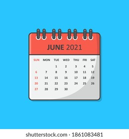 Calendar For 2021 Year Vector Icon Illustration. June 2021 Calendar Flat Icon