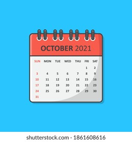 Calendar For 2021 Year Vector Icon Illustration. October 2021 Calendar Flat Icon