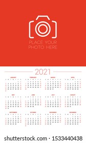 Calendar for 2021 year. Week starts on Sunday. Printable vector stationery design template