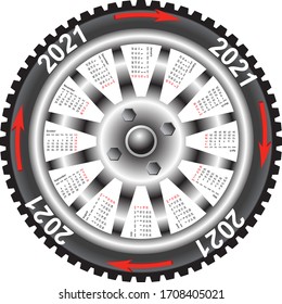 The Calendar 2021 year wheel black car