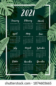 Calendar 2021. Yearly Planner with all Months.