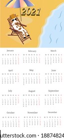 Calendar 2021. Yearly Planner Calendar with all Months. Templates with a cute cartoon bull. Vector illustration. Great for nursery, poster, and printable.