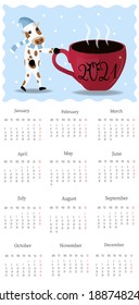 Calendar 2021. Yearly Planner Calendar with all Months. Templates with a cute cartoon bull. Vector illustration. Great for nursery, poster, and printable.