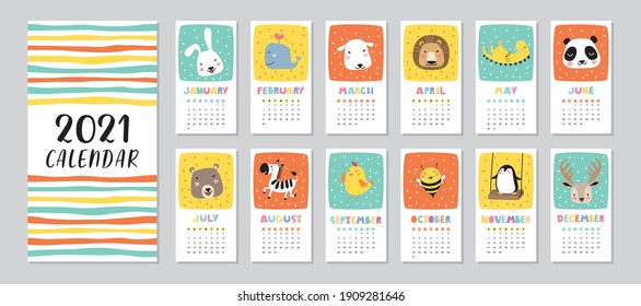 Calendar 2021. Yearly Planner with all Months.