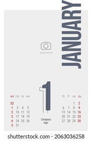 Calendar 2022 1st month January modern black light line condensed typography desk wall calendar starts monday creative idea design