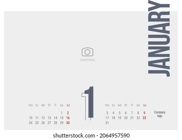 Calendar 2022 1st month January modern black light line condensed dark grey typography landsape desk wall calendar starts monday creative idea design