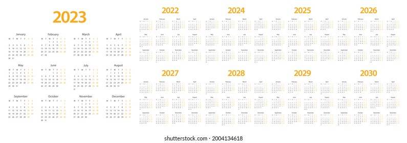 Calendar 2022 2023 2024 2025 2026 Stock Vector Royalty Free