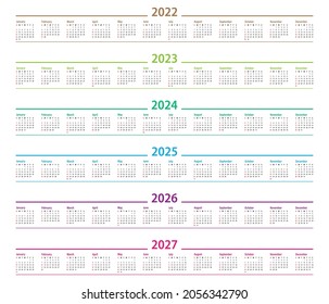 Calendar 2022 2023 2024 2025 2026 Stock Vector (Royalty Free ...