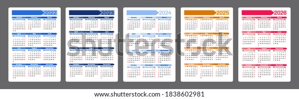 Calendar 2022 2023 2024 2025 2026 Stock Vector (Royalty Free ...