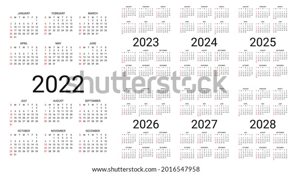 Calendar 2022 2023 2024 2025 2026 Stock Vector (Royalty Free) 2016547958