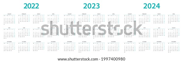 Calendar 2022, calendar 2023,\
calendar 2024 week start Monday corporate design planner\
template.