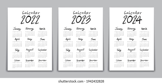 Calendar 2022 2023 2024 Year Hand Stock Vector (Royalty Free ...