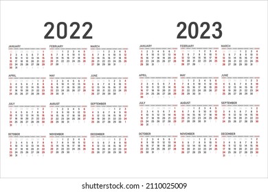 Calendar for 2022 and 2023. Calendar on a white background. The calendar starts on Sunday.