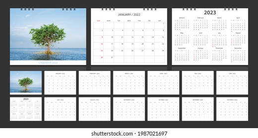 Calendar 2022, calendar 2023 week start Sunday corporate design template vector.