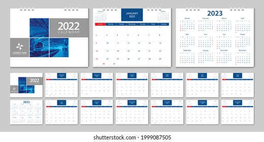 Calendario 2022, calendario 2023 semana de inicio domingo de plantilla de diseño corporativo vector.