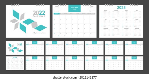 Calendario 2022, calendario 2023 semana de inicio domingo de plantilla de diseño corporativo vector.