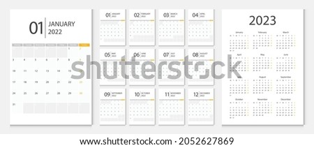 Calendar 2022, calendar 2023 week start Monday corporate design template vector.