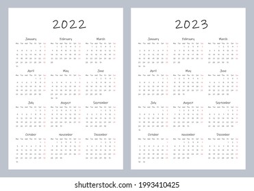 Calendar 2022 2023 Week Starts On Stock Vector (Royalty Free ...