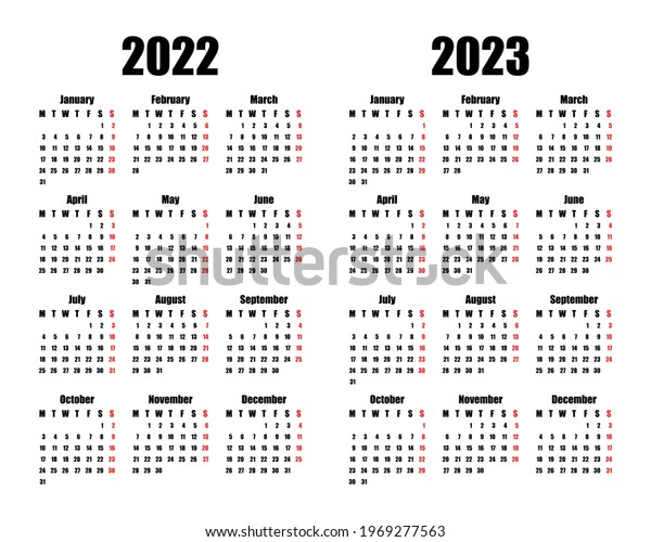 Calendar 2022 2023 Week Starts On Stock Vector (Royalty Free ...