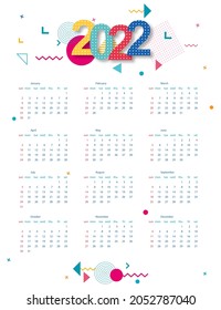Calendar 2022 with abstract geometric background. Template. Vector illustration