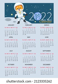 Calendar 2022. Baby Doge astronaut. Coin crypto currency. Shiba inu. Dog coin sample. Meme tokens.