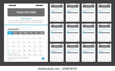 Calendar for 2022 blue background