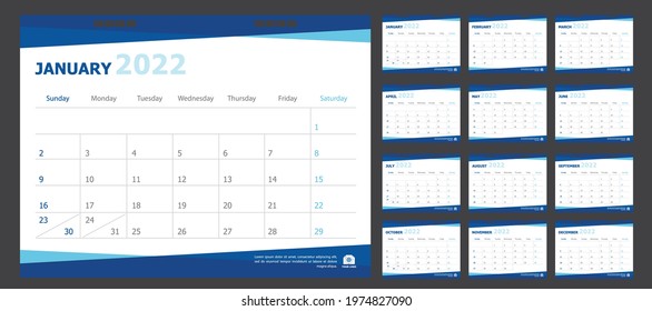 Calendar 2022 Blue Background Stock Vector (Royalty Free) 1974827090 ...